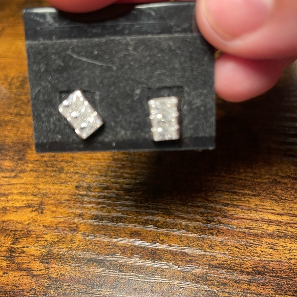Sterling and rhinestone square pierce back earrings - Picture 2 of 5